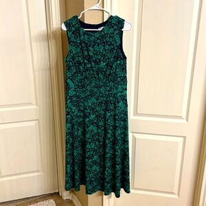 London times navy dress with green flowers